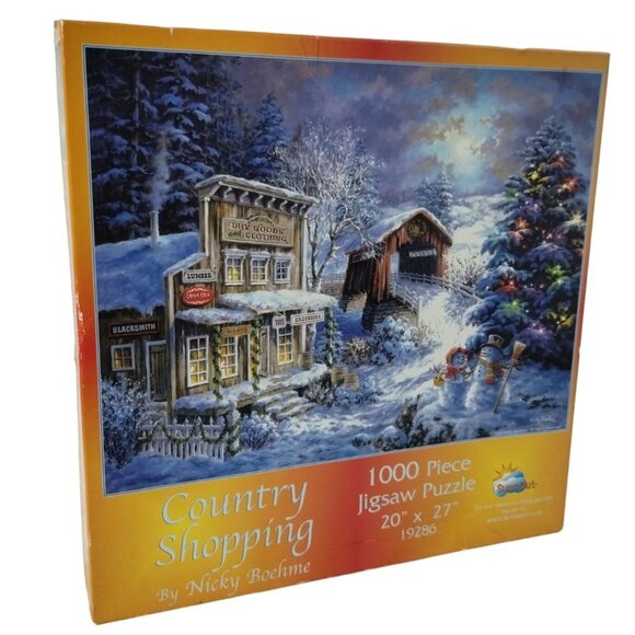 SunsOut Country Shopping 1000 Piece Holiday Jigsaw Puzzle Country Store Complete - Picture 2 of 12